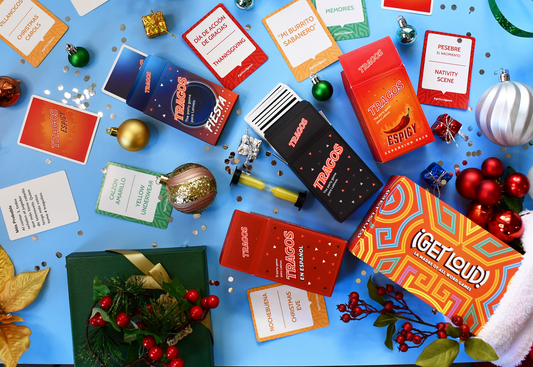 holiday season, gifts for family, gifts for friends, tragos party drinking game, latino tabletop game, friendsgiving, thanksgiving gifts, new year's party