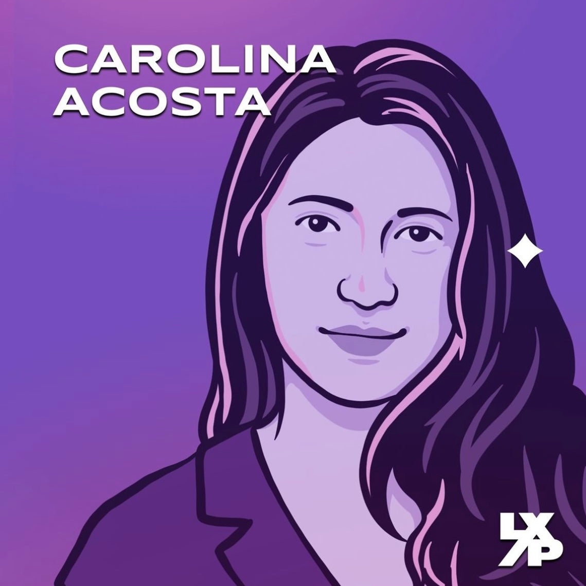 Illustration of Carolina Acosta featured on Latinx in Power, a podcast hosted by Thaisa Fernandes focusing on the Latinx community and its leaders